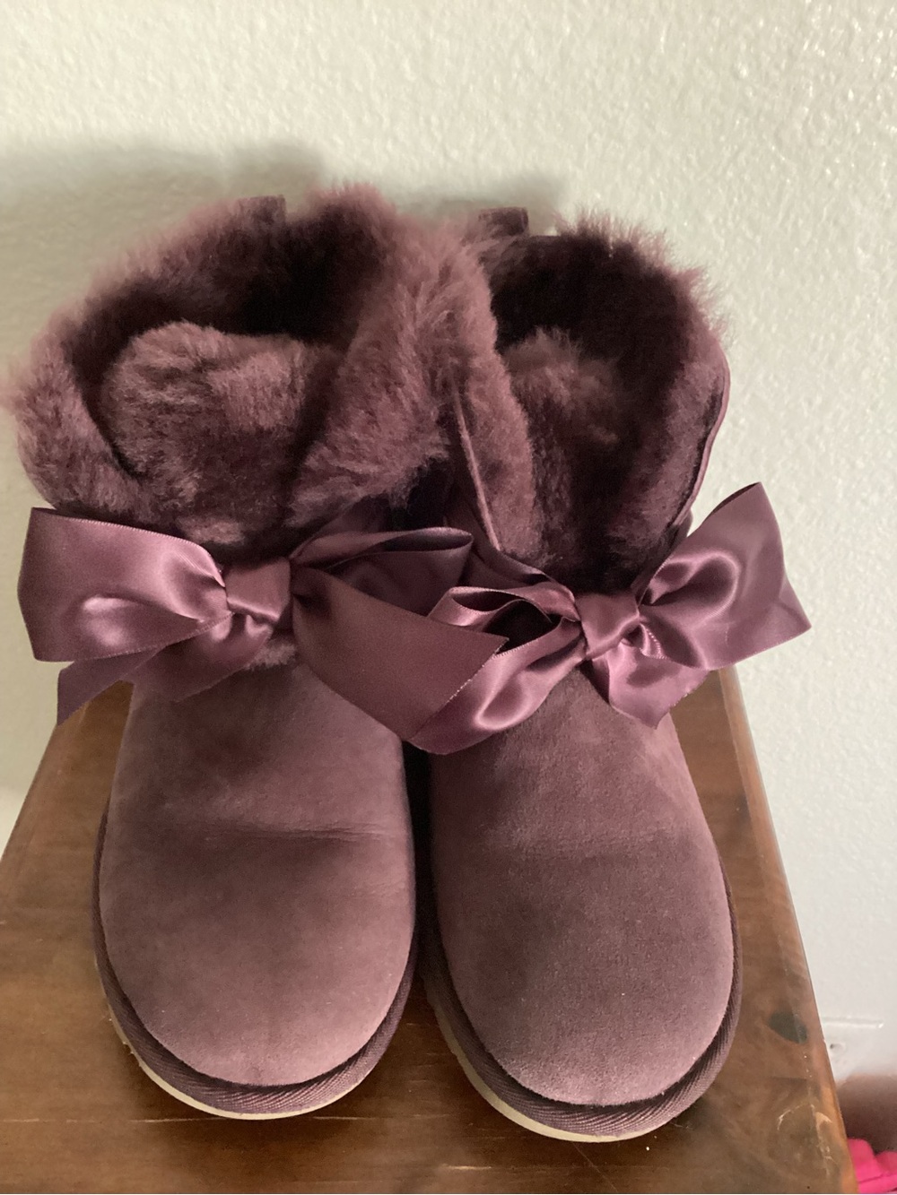 UGG Gita plum Suede Shearling Bow Ankle Booties